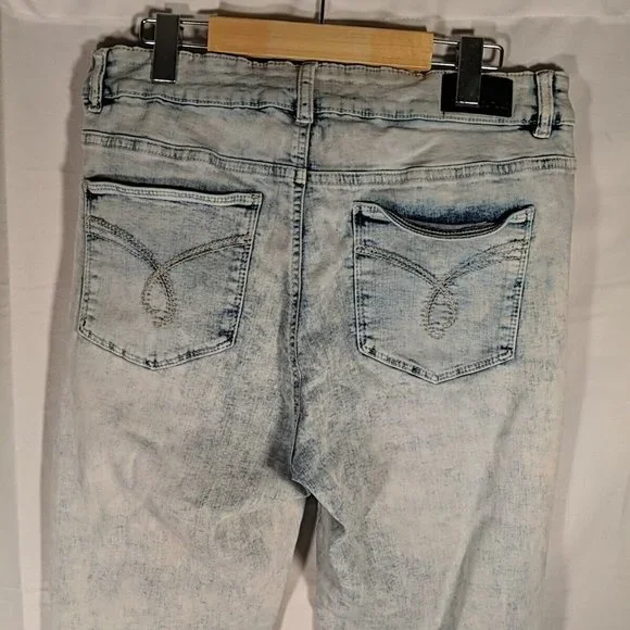 Jeaniologie Acid Wash Blue Denim High Rise Skinny Jeans Distressed Women's 14 - Picture 8 of 16